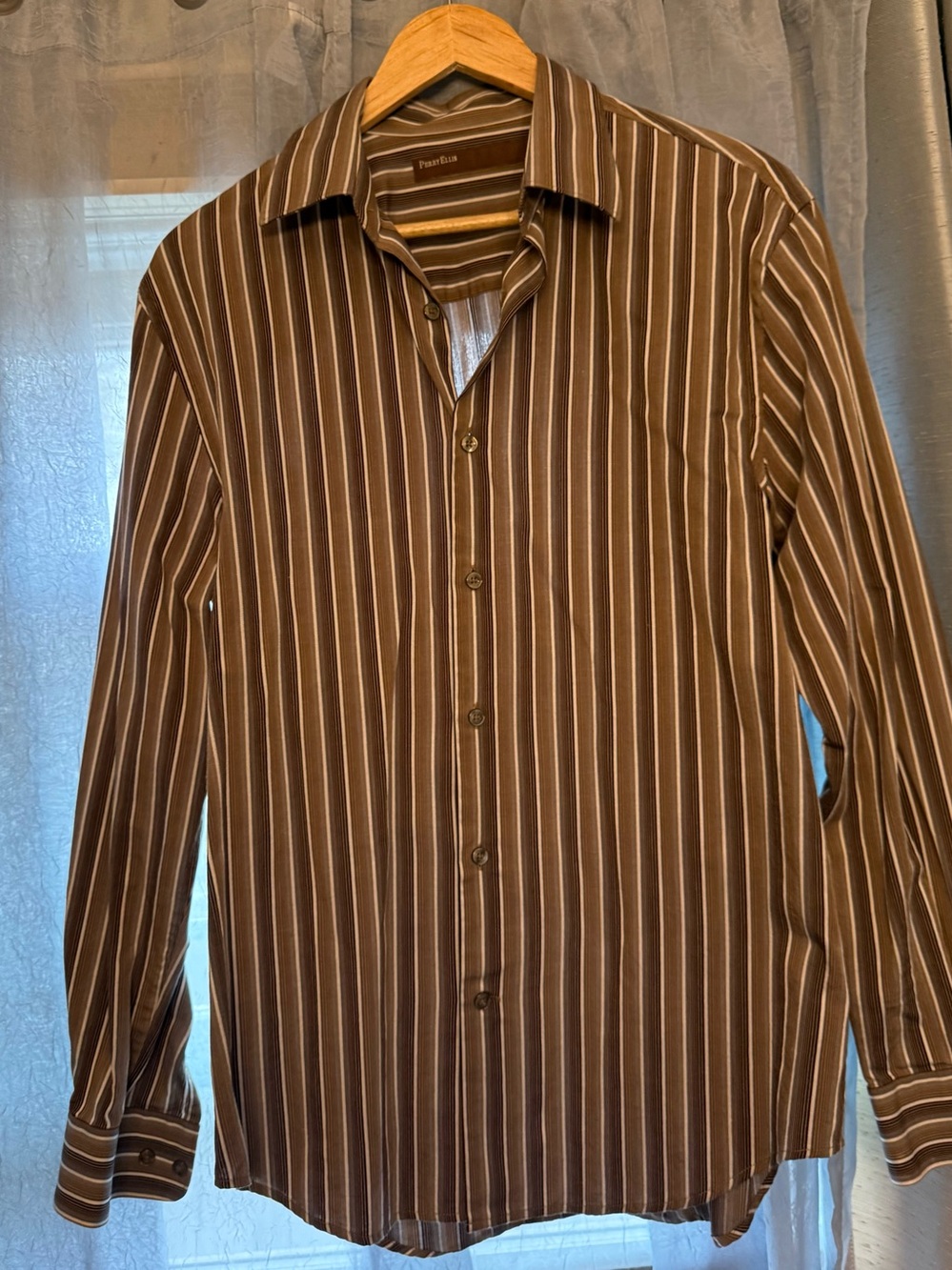 Perry Ellis Brown Striped Men's Dress Shirt